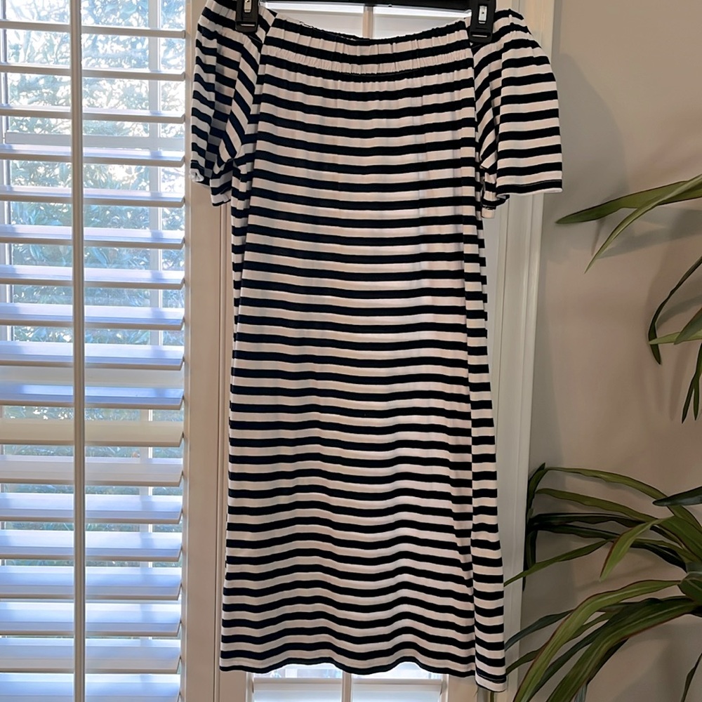 L.O.G.G. Off the shoulder navy and white striped dress size XS.